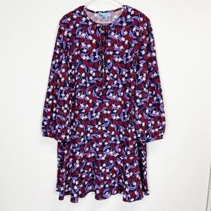 Draper James Roseanna Shift Dress Womens 2X Plum Floral Button Tie Ditsy